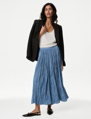 M&S Womens Textured Pleated Maxi Slip Skirt - 10PET - Grey Blue, Grey Blue