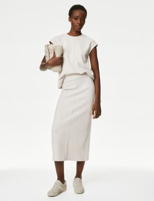 M&S Womens Cotton Blend Midaxi Skirt - 12REG - Ivory, Ivory