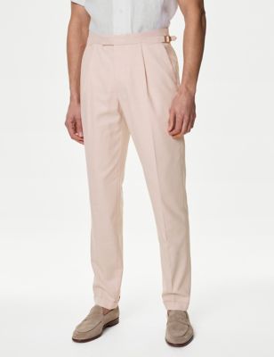 M&S Mens Textured Stretch Trousers - 30REG - Soft Pink, Soft Pink,Navy,Silver