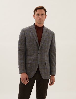 M&S Mens Regular Fit Wool Rich Check Blazer