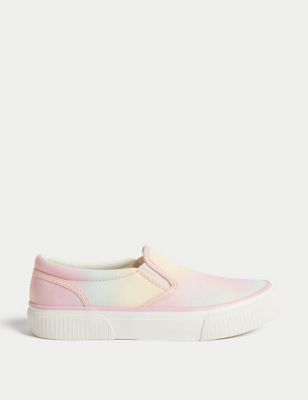M&S Girls Canvas Tie Dye Slip-On Trainers (1 Large-6 Large) - Pink Mix, Pink Mix