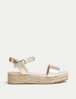 M&S Girl's Kid's Buckled Wedge Sandals (1 Large - 6 Large) - White Mix, White Mix,Gold Mix