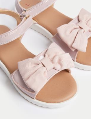 M&S Girl's Kid's Patent Bow Sandals (4 Small - 2 Large) - 4SSTD - Pale Pink, Pale Pink