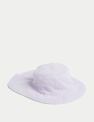 M&S Girls' Pure Cotton Hat (1-6 Yrs) - 12-18 - Purple, Purple