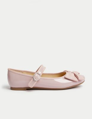 M&S Girl's Kid's Patent Bow Mary Jane Shoes (3 Large - 6 Large) - Pink, Pink