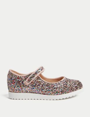M&S Girls Riptape Glitter Mary Jane Shoes (3 Small - 13 Small) - 4S - Multi, Multi