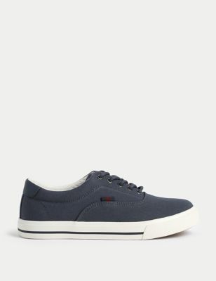 M&S Boys Canvas Lace Trainers (1 Large-7 Large) - 3 L - Navy, Navy,Green,Tan