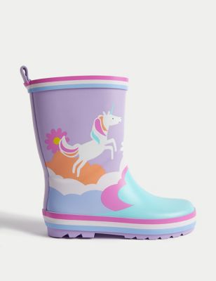 M&S Girl's Kid's Unicorn Wellies (4 Small - 2 Large) - 1 L - Lilac, Lilac