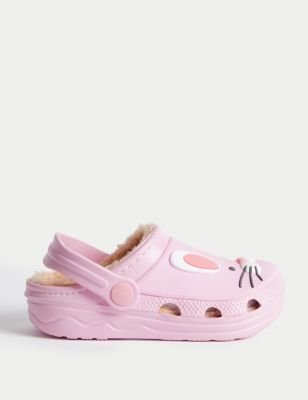 M&S Girls Faux Fur Lined Bunny Clogs (4 Small - 2 Large) - Pink, Pink