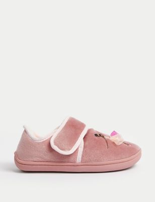 M&S Girls Ballerina Riptape Slippers (4 Small - 12 Small) - 4S - Pink, Pink