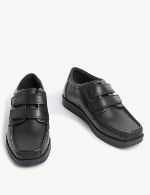 M&S Boys Leather Double Riptape School Shoes (21/2 Large - 9 Large) - 2.5 LSTD - Black, Black
