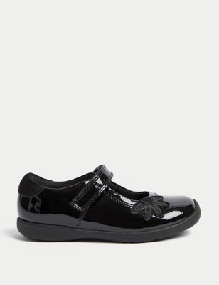 M&S Girls Patent Leather School Shoes (8 Small - 1 Large) - 1 LSTD - Black, Black