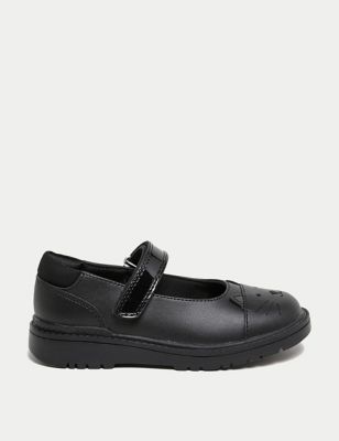 M&S Girls Leather Mary Jane Cat School Shoes (8 Small - 1 Large) - 10 SSTD - Black, Black