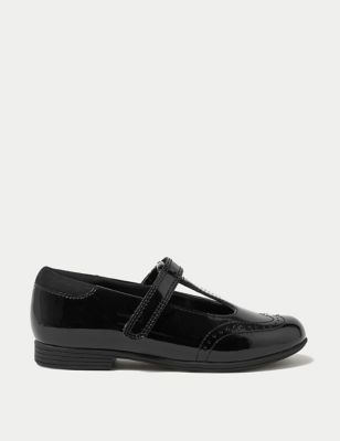 M&S Girls Leather Freshfeet T Bar School Shoes (8 Small - 1 Large) - 8 SSTD - Black, Black
