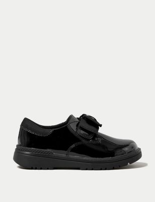 M&S Girls Leather Freshfeet Bow School Shoes (8 Small - 1 Large) - 12 SSTD - Black, Black