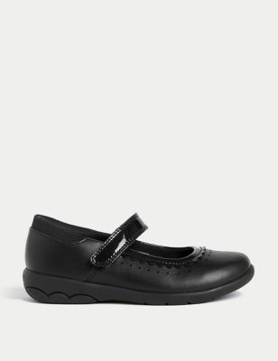 M&S Girls Leather Riptape School Shoes (8 Small - 2 Large) - 8.5 SSTD - Black, Black