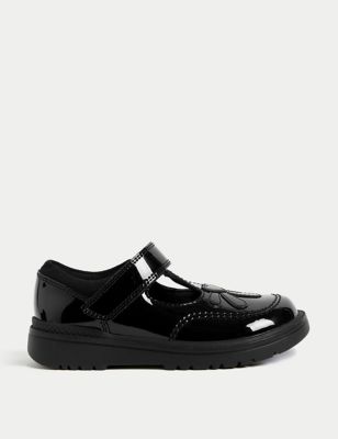 M&S Girls Patent Leather School Shoes (8 Small - 2 Large) - 1.5 LSTD - Black, Black