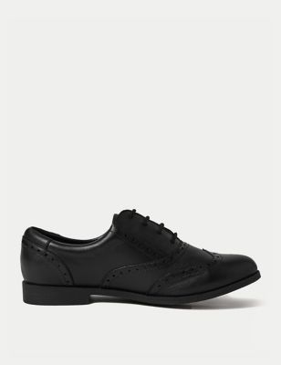 M&S Girl's Kid's Leather Lace-up Brogues School Shoes (13 Small - 7 Large) - 4 LWDE - Black, Black
