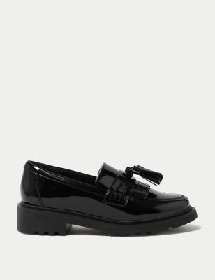 M&S Girl's Kid's Leather Slip-on School Shoes (13 Small - 7 Large) - 6.5 LSTD - Black, Black