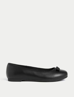 M&S Girls Leather Ballerina Bow School Shoes (13 Smal l- 7 Large) - 2.5 LSTD - Black, Black