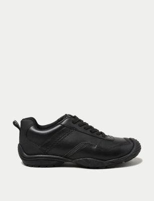 M&S Boys Leather Freshfeet Lace School Shoes (13 Small - 9 Large) - 5.5 LSTD - Black, Black
