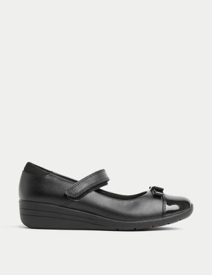 M&S Girls Leather Wedge Mary Jane School Shoes (13 Small - 7 Large) - 5 LNAR - Black, Black