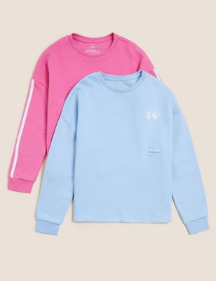 M&S Girls 2pk Adaptive Cotton Rich Sweatshirts (2-16 Yrs)