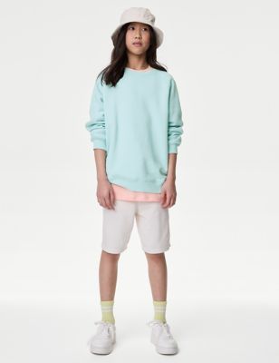 M&S Unisex Cotton Rich Sweatshirt (6-16 Yrs) - 14-15 - Coral, Coral,Blue