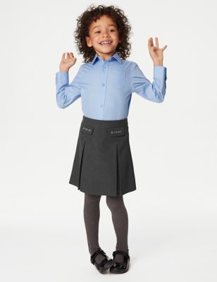 M&S Girls Embroidered School Skirt (2-18 Yrs) - 9-10Y - Grey, Grey