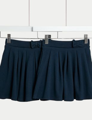 M&S Girls 2-Pack Jersey Bow School Skirts (2-14 Yrs) - 9-10Y - Grey, Grey