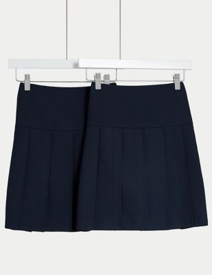 M&S Girls 2-Pack Pleated School Skirts (2-18 Yrs) - 12-13 - Black, Black,Grey,Navy
