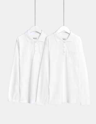 M&S Pure Cotton Adaptive StayNew Polo Shirts (3-18 Yrs) - 9-10Y - White, White