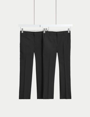 M&S Boys 2-Pack Slim Leg Longer Length School Trousers (2-18 Yrs) - 15-16LNG - Grey, Grey,Black