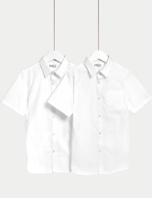 M&S Boys 2-Pack Non-Iron School Shirts (2-18 Yrs) - 12-13 - White, White,Blue