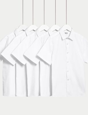 M&S Girls 5pk Regular Fit Easy to Iron School Shirts (2-18 Yrs) - 14-15 - White, White