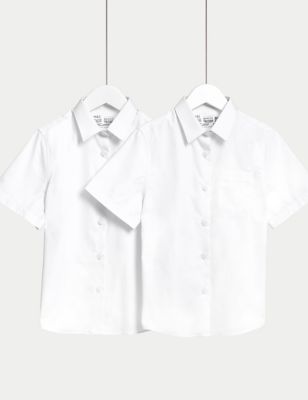 M&S Girls 2-Pack Regular Fit Cotton School Shirts (2-18 Yrs) - 14-15 - White, White