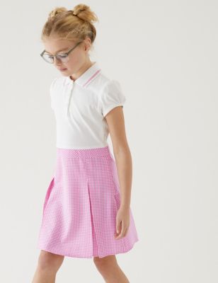M&S Girls 2 in 1 Gingham Pleated School Dress (2-14 Yrs) - 10-11 - Red, Red,Light Blue