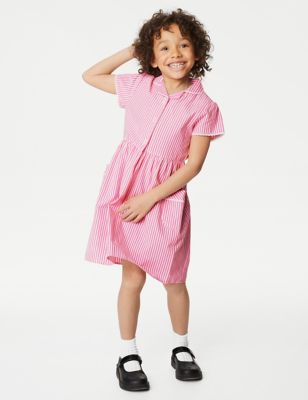 M&S Girls Pure Cotton Striped School Dress (2-14 Yrs) - 11-12 - Red, Red,Mid Blue,Green,Navy,Yellow