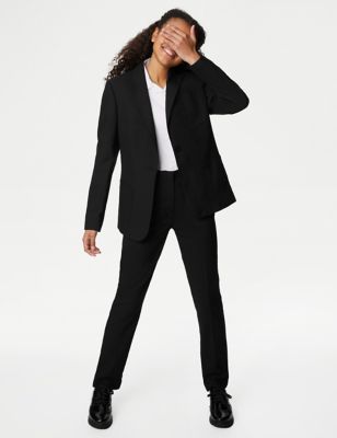 M&S Girls Slim Fit School Blazer (9-18 Yrs) - 9-10Y - Black, Black