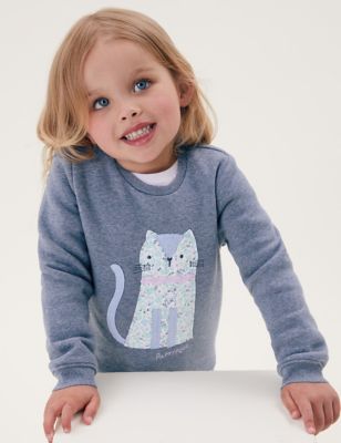 M&S Girls Cotton Rich Cat Sweatshirt (2-7 Yrs)
