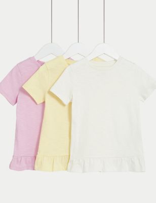 M&S Girls 3pk Pure Cotton T-Shirts (2-8 Yrs) - 2-3 Y - Pink Mix, Pink Mix,Green Mix,Multi