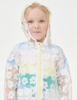 M&S Girls Floral Hooded Raincoat (2-8 Yrs) - 3-4 Y - White, White