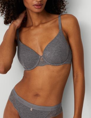 Rosie Womens Lounge Lace Wired Full Cup Bra A-E - 30E - Grey Marl, Grey Marl