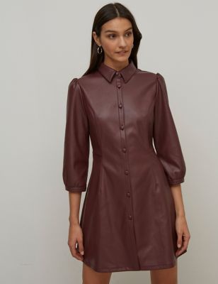 M&S Nobody'S Child Womens Faux Leather Puff Sleeve Mini Shirt Dress