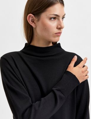M&S Selected Femme Womens Pure Merino Wool Funnel Neck Jumper