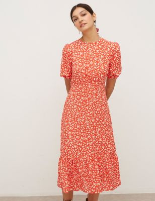 M&S Nobody'S Child Womens Floral Puff Sleeve Midaxi Tea Dress