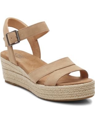 Toms Womens Suede Ankle Strap Wedge Sandals - 6 - Natural, Natural