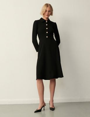 Finery London Womens Button Front Midi Shirt Dress - 18 - Black, Black