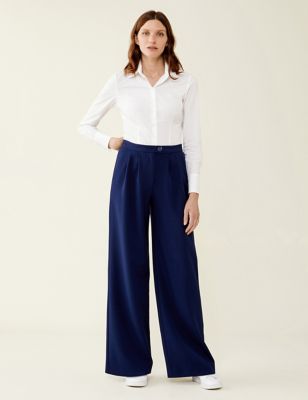 Finery London Womens High Waisted Wide Leg Trousers - 18 - Navy, Navy