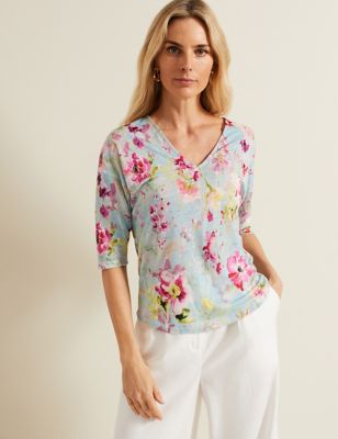 Phase Eight Womens Pure Linen Floral Top - 10 - Multi, Multi